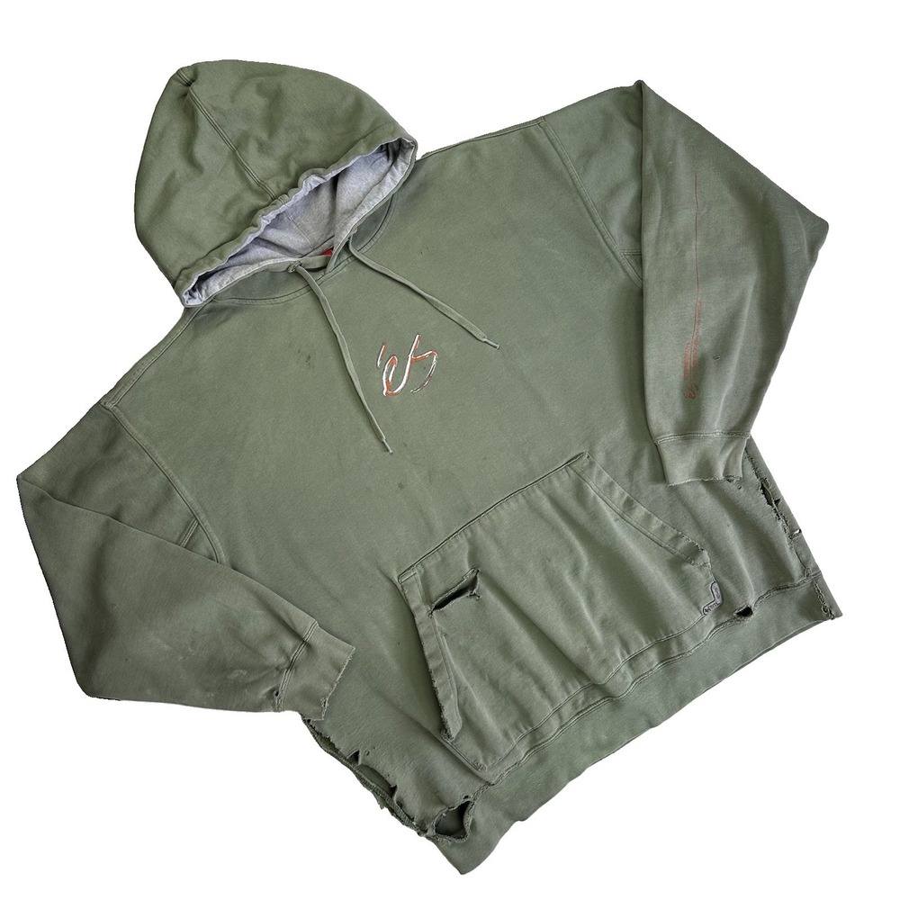 Vtg 90s Y2K Es Skateboarding Skate Logo Hoodie Heavyweight Men XL Green Thrashed